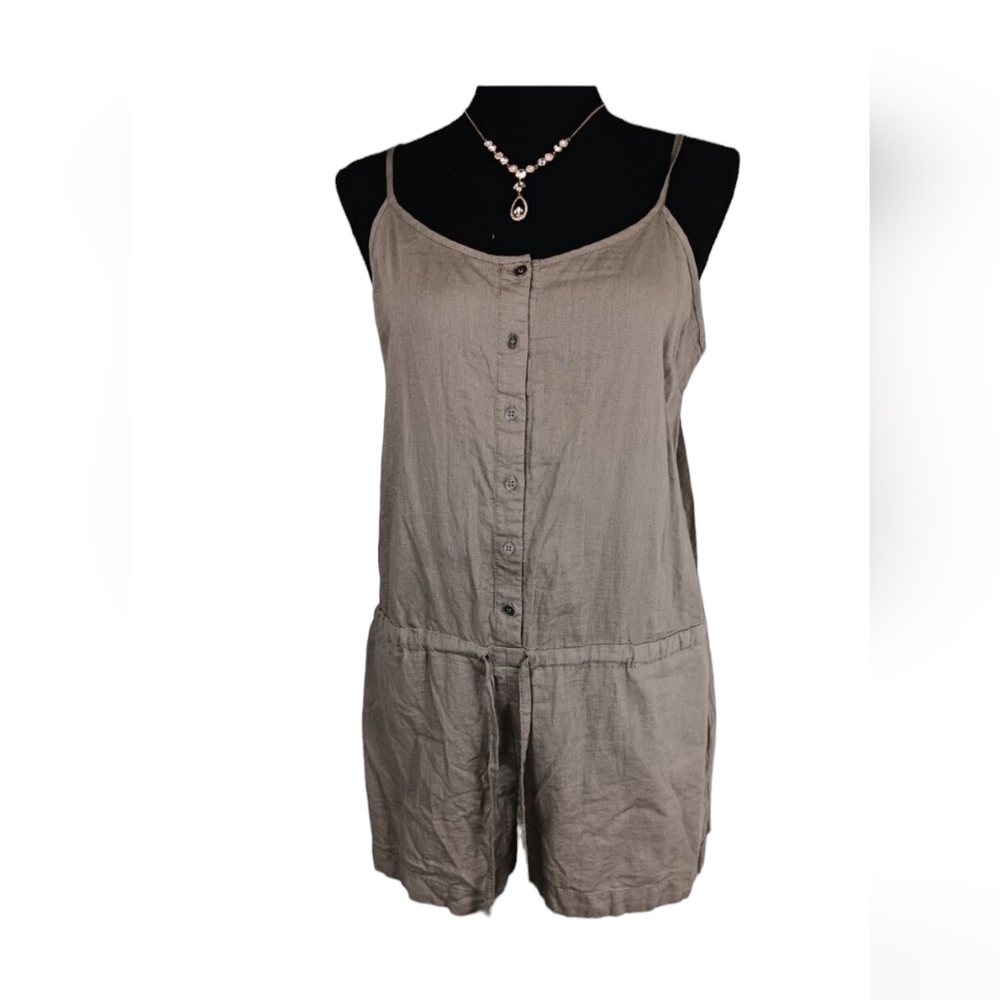 Forever 21 Flax Linen & Rayon Romper Sz Medium Taupe